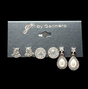 g by Gennaro Clear Glass and Pearl Earring Set